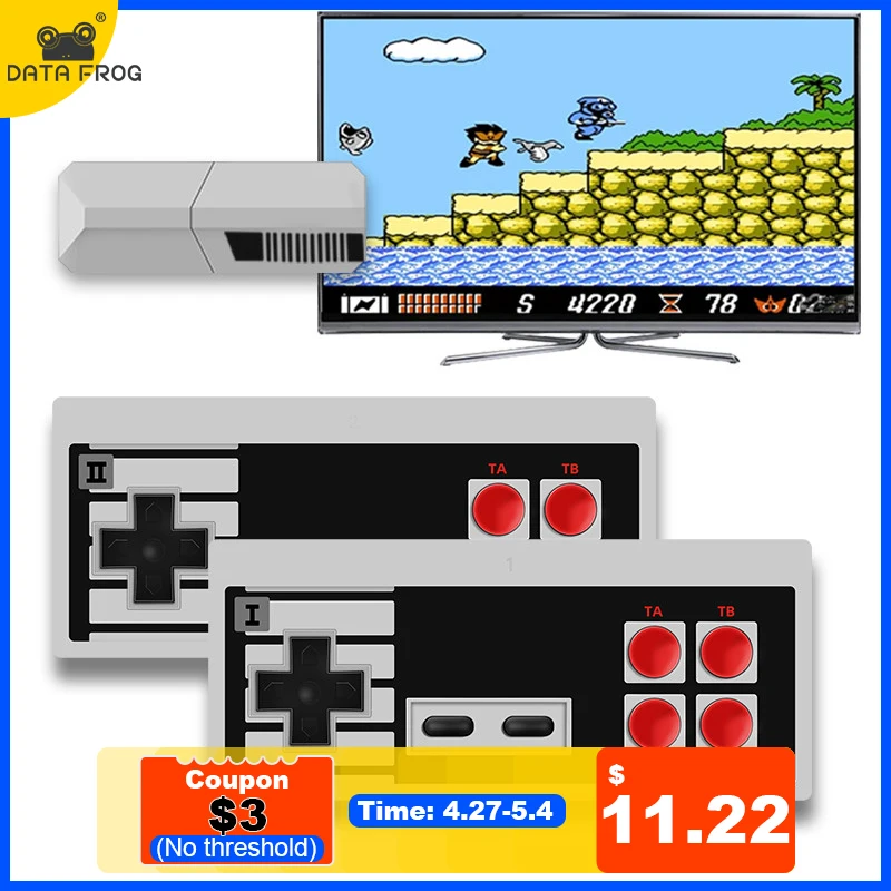 

Data Frog TV Video Game Console 8 Bit Built-in 1700 NES Retro Games Potable Mini Wireless Controller AV/HD Output Dandy Prefix