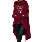 Модные женские толстовки с длинным асимметричным подолом на весну и осень, толстовки с принтом лап, надписей, милые свободные толстовки с карманами в стиле Харадзюку