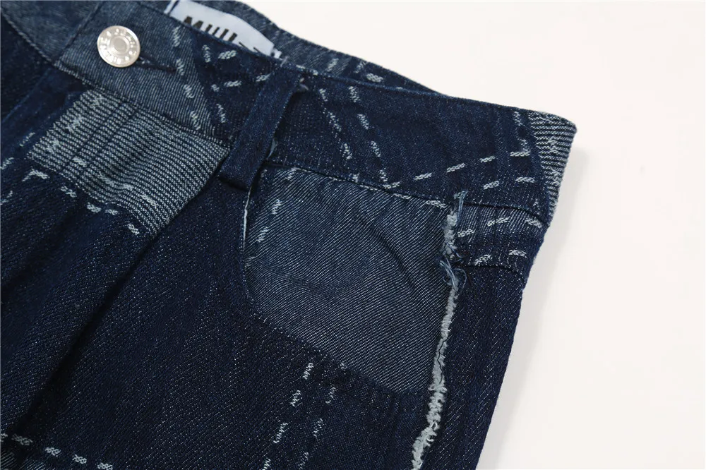 Men's Big Pockets Loose Shorts Hip-Hop Spring Summer Plaid Stitching Denim Shorts Streetwear Bottoms Men Knee Lenght Short