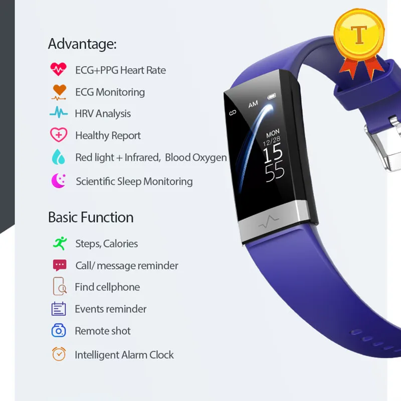 Умный Браслет IP68 Водонепроницаемый ECG+ PPG+ HRV Монитор артериального давления пульса спящий спортивный трекер Smartband браслет