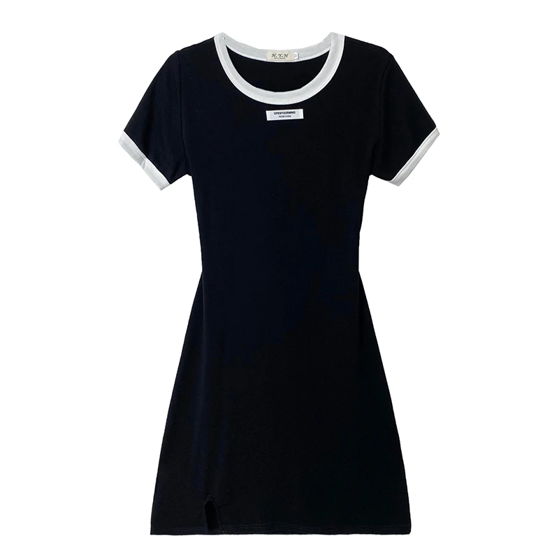 

2021 Summer New Temperament Was Thin Dress Women's Sexy Backless Slit Short-Sleeve Bodycon T-Shirt Dress