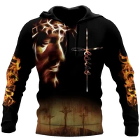 jesus with fire casual hoodie spring unisex 3d printing sublimation zipper pullover harajuku fashion menwomens sweatshirt