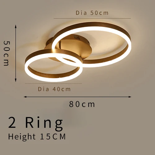 Dia40cm 50cm 2rings Современный светодиодный потолочный светильник в спальню, гостиную, алюминий, матовое золото, креативные кольца, Скандинавский дизайн, лампа, светильник для проекта - Цвет корпуса: Dia40cm 50cm 2rings