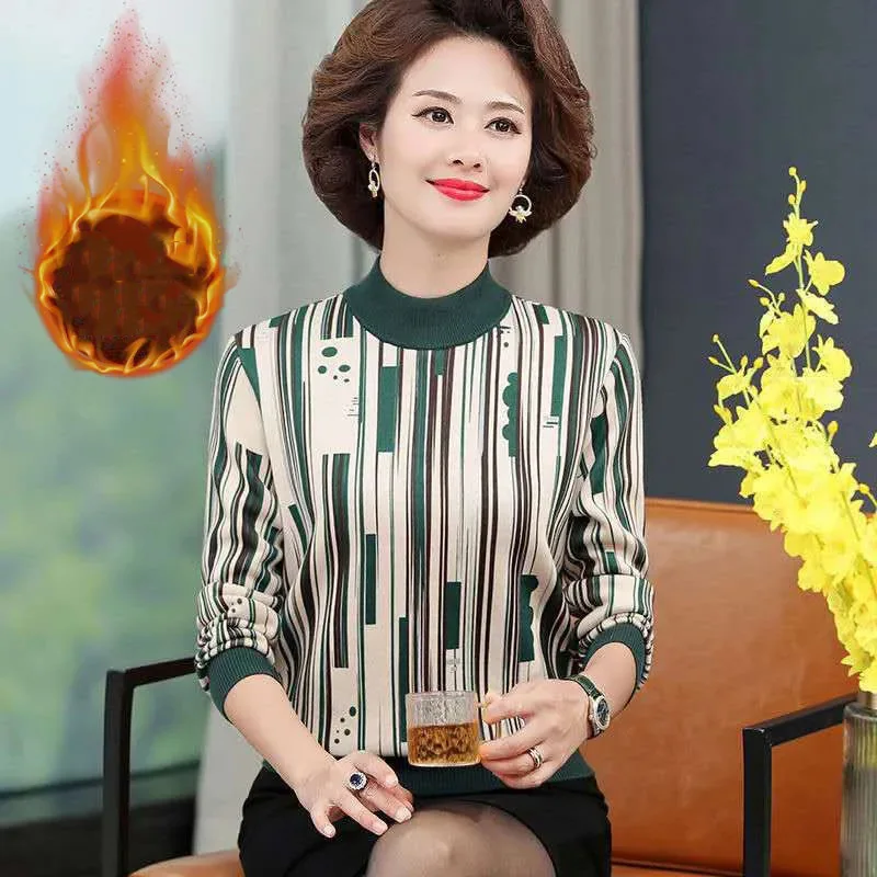 

Повседневная зимняя теплая женская элегантная футболка оверсайз с принтом, винтажный короткий топ с длинным рукавом для женщин среднего во...