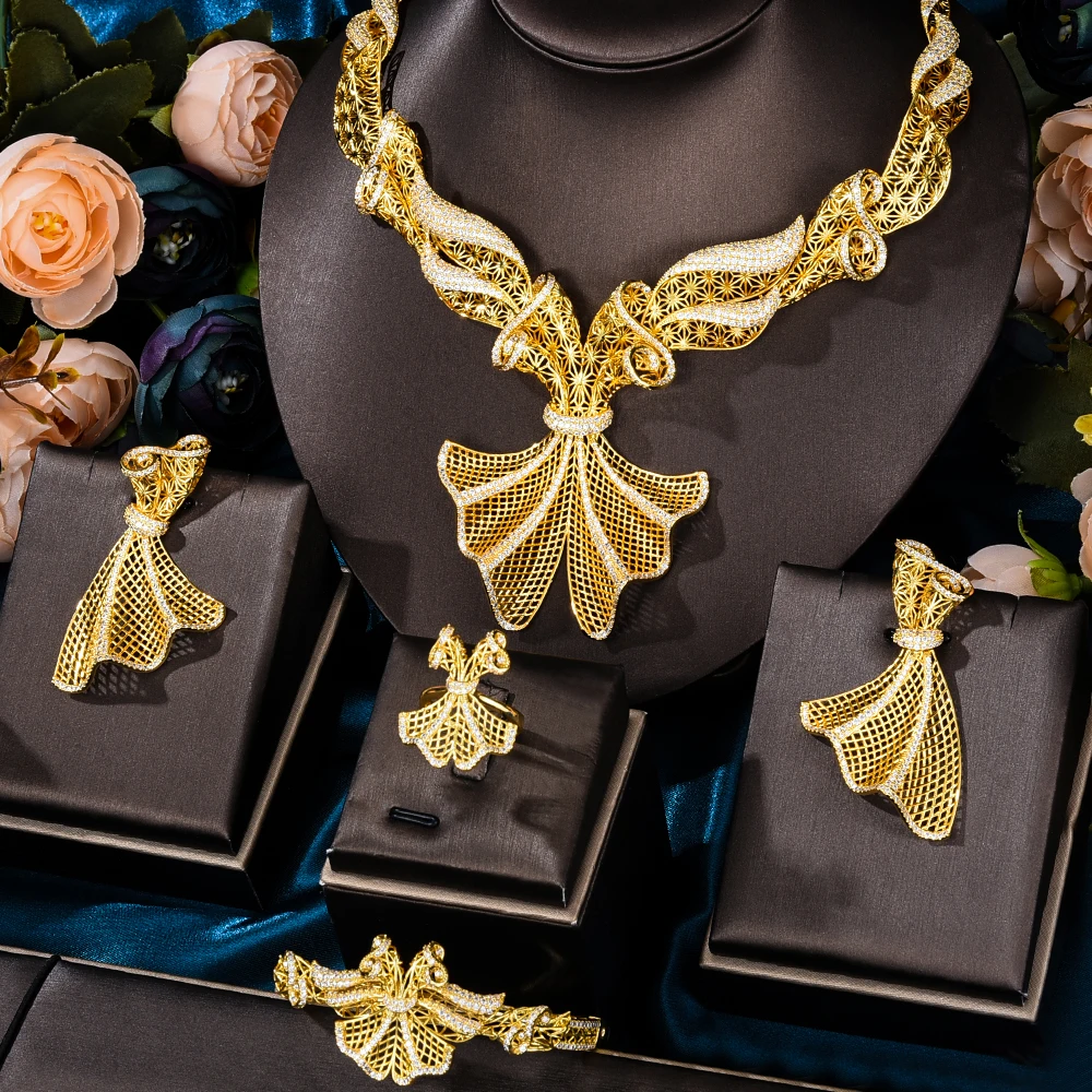 Роскошные изысканные свадебные ювелирные изделия KellyBola из 4 частей для невесты ожерелье браслет серьги кольцо набор женских Модных золотых ...