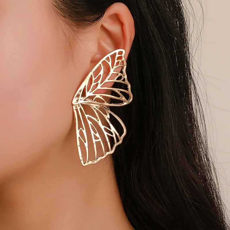 Hollow Butterfly Gold Color Stud Earrings for Women Big Exaggerated Party Wedding Fashion Jewelry Accessories New Design | Украшения и