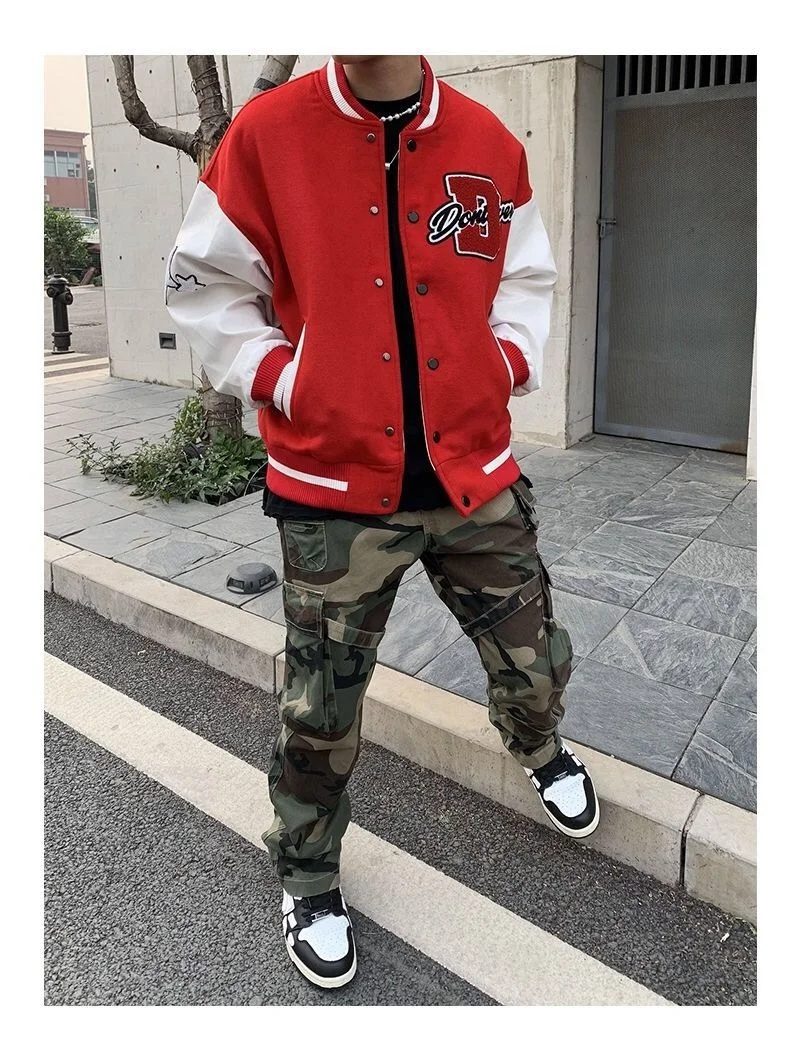 

multi-color baseball uniform male couple Y2K loose trend single-breasted oversized jacket Letter embroidery stitching American