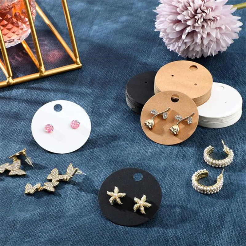 100pcs 4.5x3.2cm 4cm Diameter Small Round Blank Kraft Paper Ear Studs Earring Display Cards Price Label Tag Jewelry Holder - купить по
