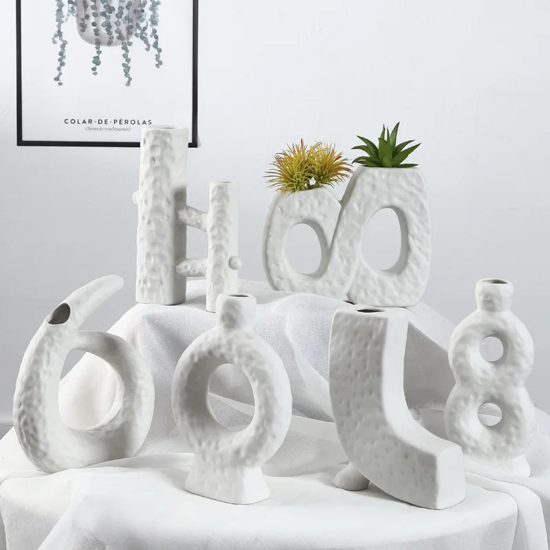

Nordic Creative Ceramic White Geometric Digital Vase Decoration Living Room Bedroom Decoration Home Decorat Ornaments