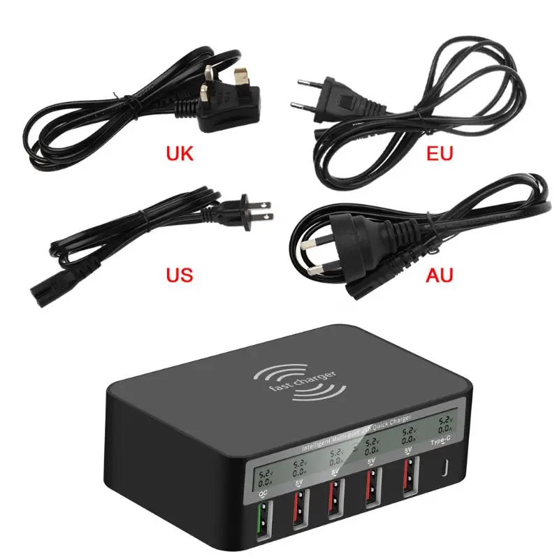 Универсальное беспроводное зарядное устройство 7 в 1 Type C Qi 5x USB QC 3 0 Быстрая