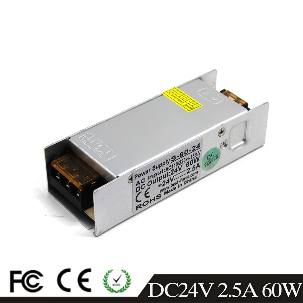 Одиночный выход 60W 24V 2.5A источник питания Dc Swtiching светодиодный трансформатор