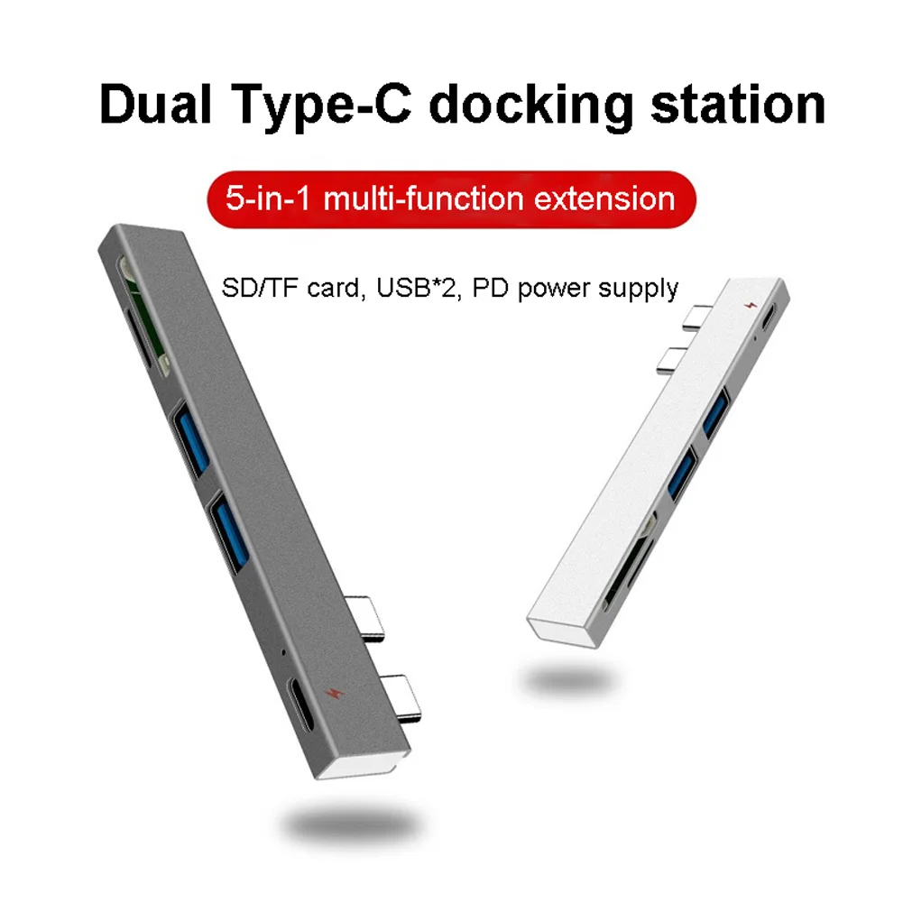 

USB Hub with SD/TF Card Reader Aluminum Alloy Multi Type C Hub Splitter Cable Adapter for Apple MacBook Pro Laptop PC Extender