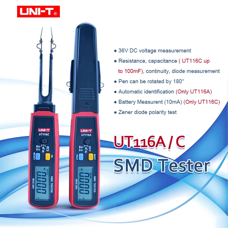 

Мультиметр UNI-T SMD UT116A UT116C с автоматическим диапазоном сопротивления, емкостного диода (RCD), тестер целостности DCV с зажимом