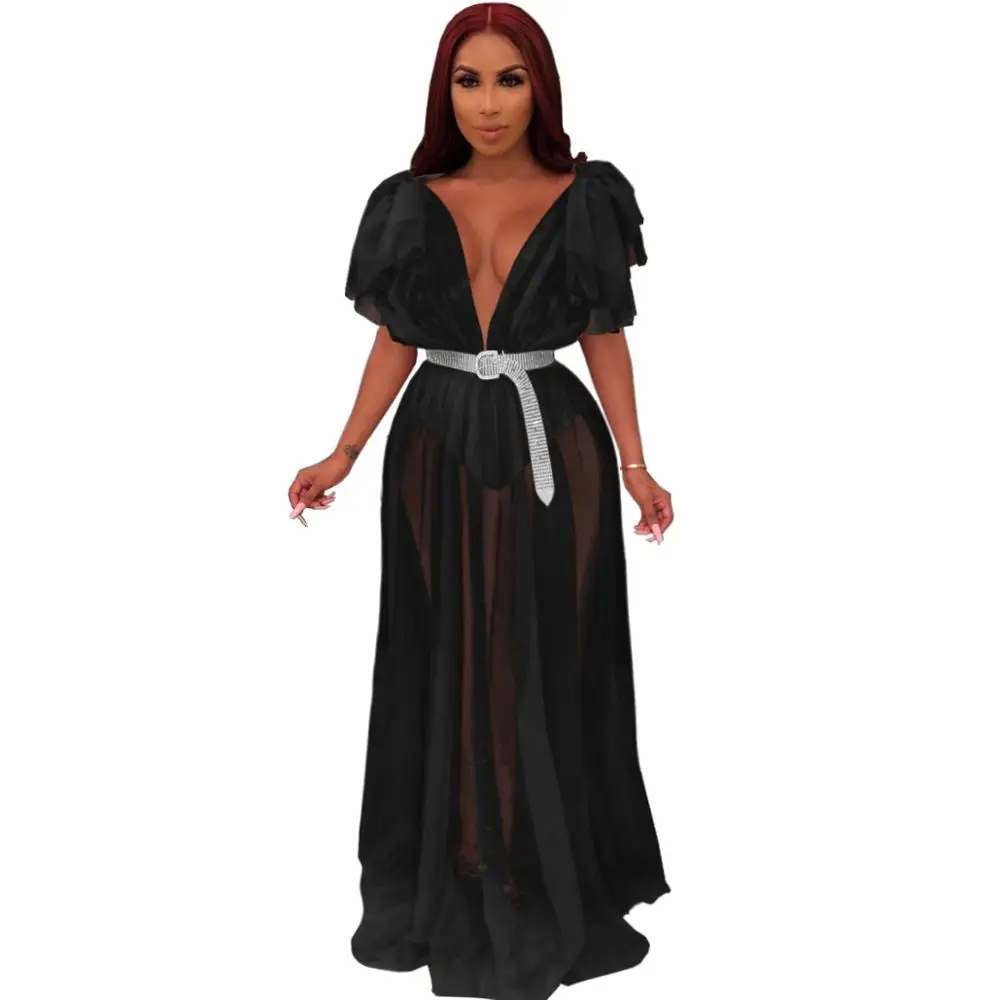 Женское прозрачное Сетчатое платье с коротким рукавом без пояса | Женская одежда