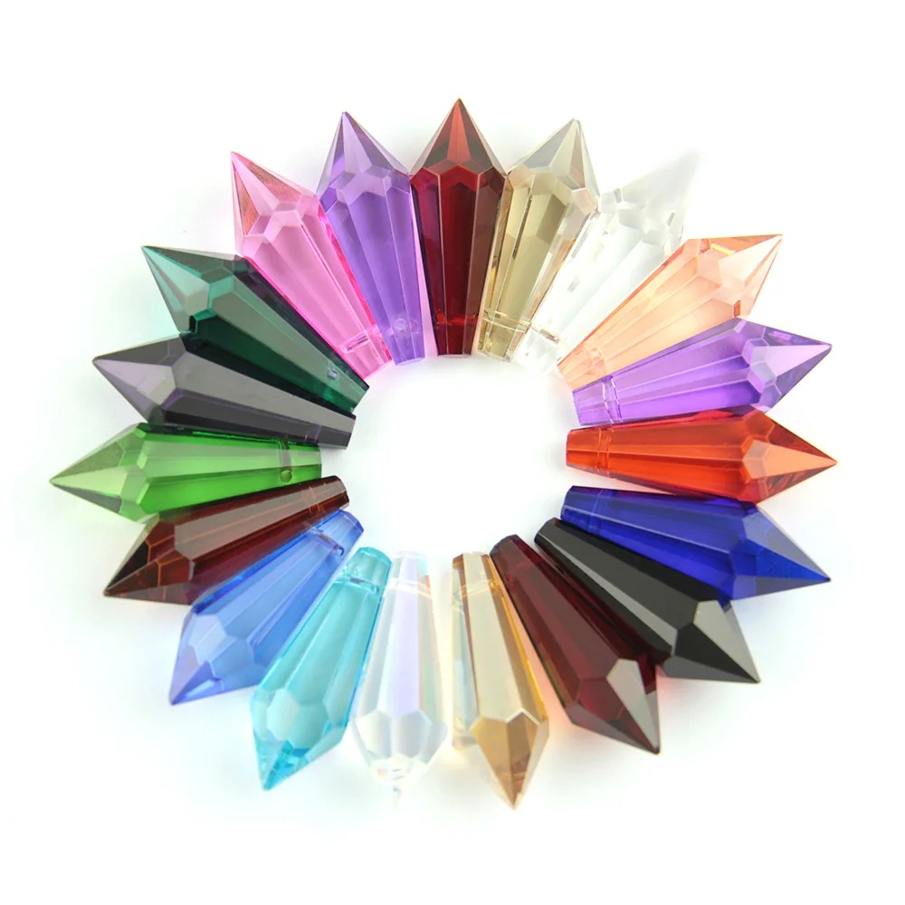 

38mm Cut & Faceted Glass U-Icicle Drops K9 Crystal Chandelier Pendants Prisms (Free Ring) Multicolor For Cake Topper Decoration