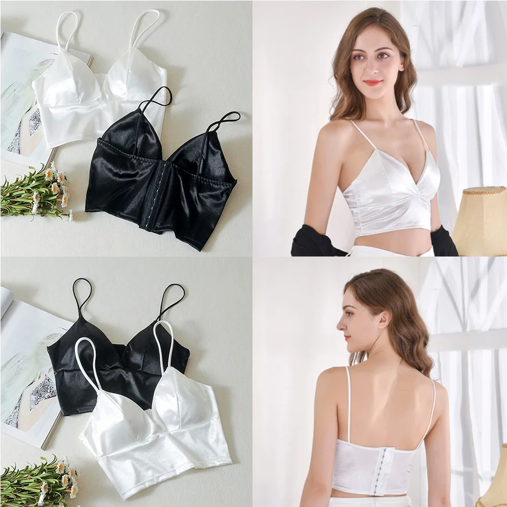 

Sexy Tube Top Silk Chest Wrap Deep V Multi-Breasted Sleeveless Bra Crop Top Bandeau Padded Bra Wrap Chest Bra Vintage Underwear