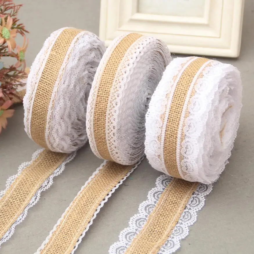 

2m/Roll Linen Vintage Burlap Lace Table Runner Handmade Jute Burlap Band for Country Party Wedding Christmas Decoration