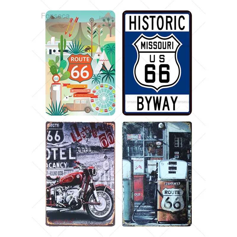 Винтажные металлические декоративные пластины HD Route 66 железная настенная