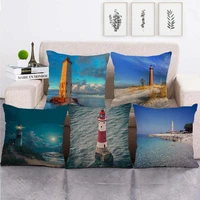 sea lighthouse series pattern single sided faux linen pillowcase simple home pillow decoration cushion cover 45x45cm sofa decor