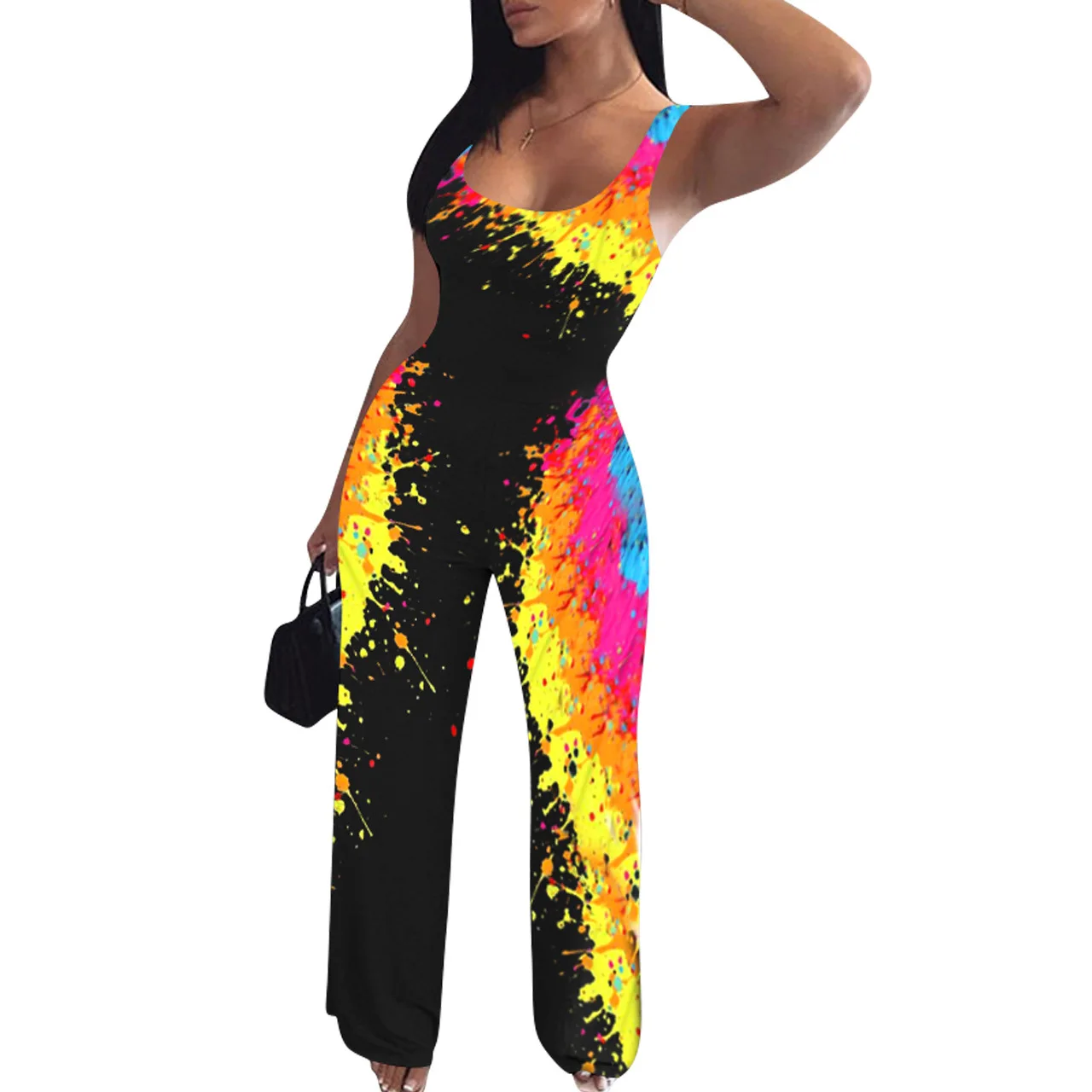 

Cutubly Tank Straight Jumpsuit Galaxy Painted Sexy Jumpsuits for Women Sleevelesss Classic Long Romper One Piece Playsuit