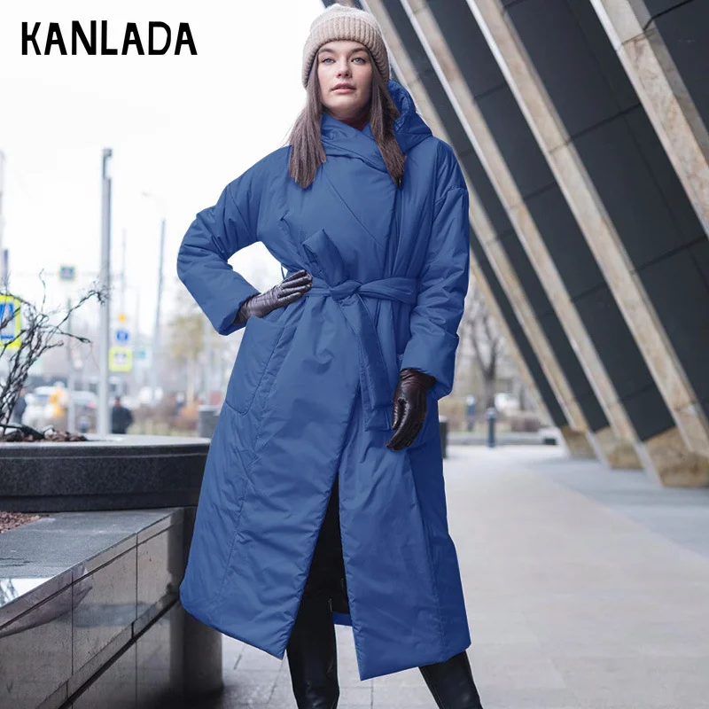 Women's Winter Coats 2021 Winter Street Temperament Commuter Thick Coat Hooded Belt Long Cotton Clothing Women's Coat