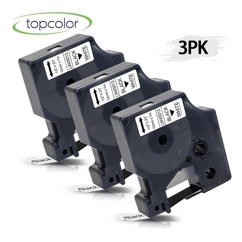 Topcolor совместимый с DYMO 45013 лейбл лент 12 мм черный на белом 7 м длина 3 шт для LabelManager