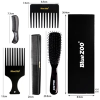 bluezoo mens large back oil head care anti static hairdressing comb black comb 5 piece set edge brush hair comb