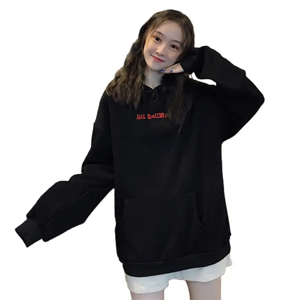 Dropshipping! Hooded sweater women early spring and autumn loose Korean letter printing devil hood sweatshirt plush warm hoodie