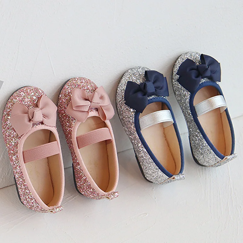

Spring Autumn Girls Shoes Bling Princess Shoes Glitter Bowtie Children Flats Kids Shallow Shoes Baby Single Shoes Toddlers K226