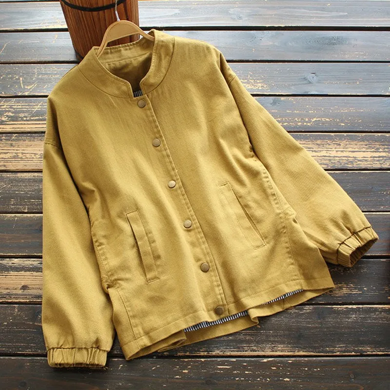 

Куртка женская осенняя хлопковая однобортная с воротником-стойкой и длинным рукавом