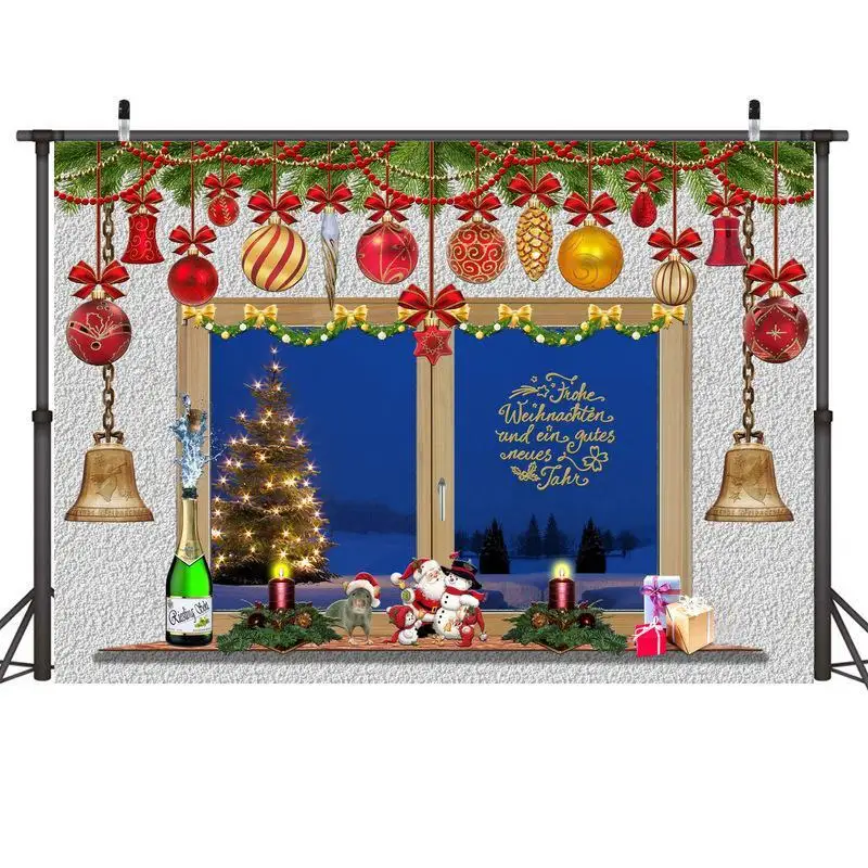 

Vinyl Christmas Backdrop Dinner Window Scenic Snow Gift Pine Tree Swing Decoration Photography Background for Photo Studio