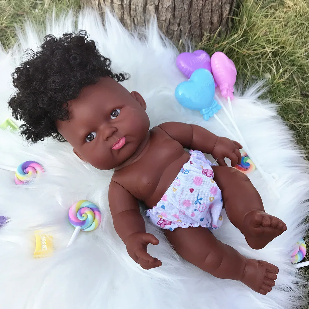 

35cm Reborn Doll Full Body Silicone Doll Black Baby African Doll Curly Hair Vinyl Doll Kids Toys Toys for Girls Bebe Reborn