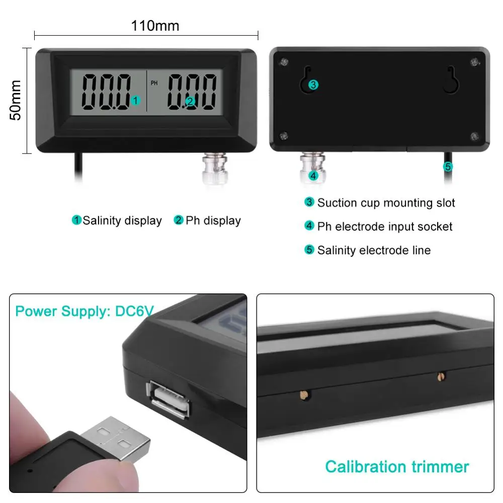 Yieryi новый онлайн монитор PH и солености 2 в 1 измеритель Солености Тестер для