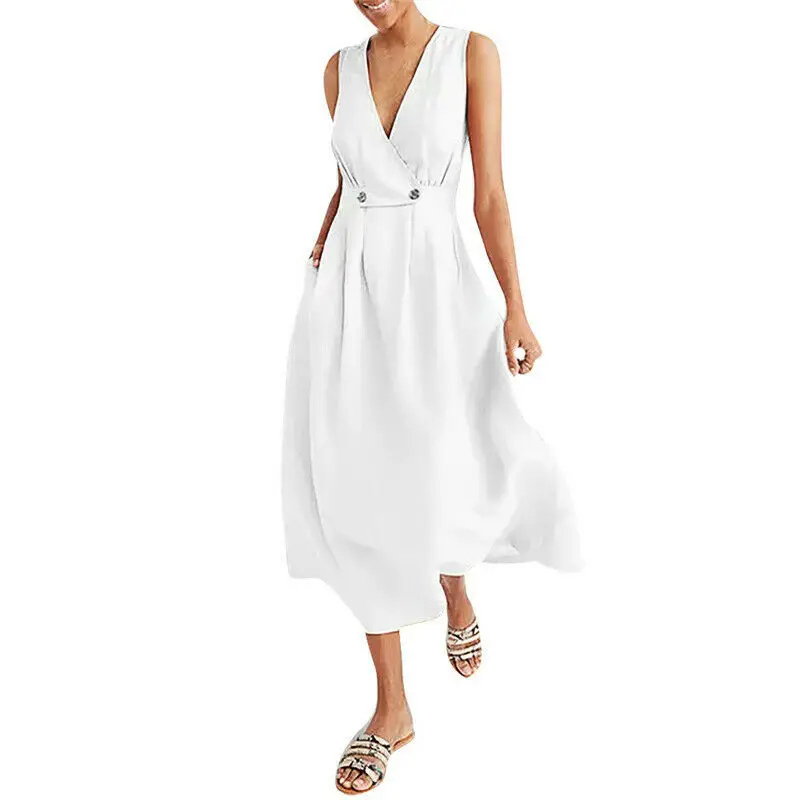 Для женщин однотонные короткое платье Дамский сарафан без рукавов пляж вечерние