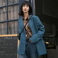new autumn suit jacket female spring and blue double breasted casual temperament ins slim black suits coats