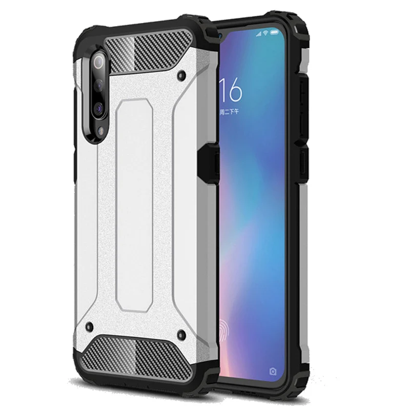 Silver Armor Case Роскошный Силиконовый противоударный чехол на ксиоми-ми-9 чехол для телефона Xiaomi Mi 9 чехол Mi 9 SE Case, брони Резиновый защитный чехол на Xiomi Mi 9SE 9T Mi 9 бампер чехлы для сяоми ми 9т про ми 9 се чехол - Цвет: Silver Armor Case