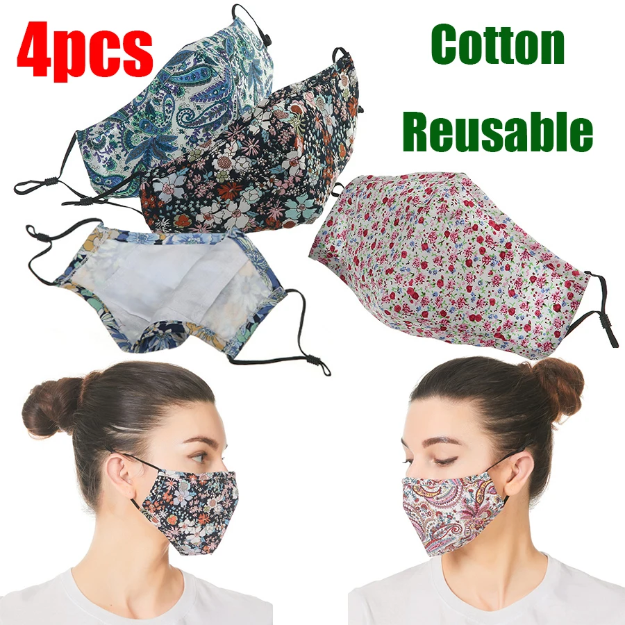 4 шт. Многоразовые Тканевые маски с принтом для женщин | Аксессуары одежды