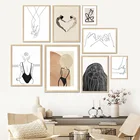 Абстрактная линия женское сердце рука об руку настенное Искусство Холст Картина скандинавские плакаты и принты настенные картины для декора гостиной