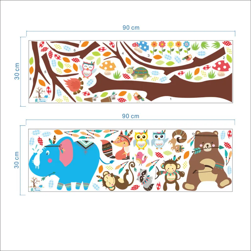 

Cute Animal Big Tree For Kindergarten Wall Stickers Kids Room Home Decor Elephant Monkey Cartoon Safari Mural Art Decal