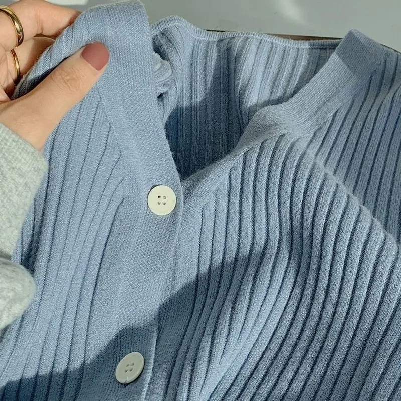 

Women Cardigan Sweater Solid V-Neck Knitted Single Breasted Outwear Soft Females Leisure Chic Sweet Elegant Trendy Simple Design