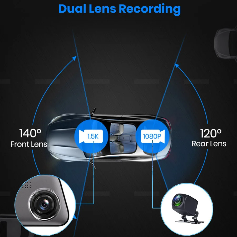 12-дюймовый автомобильный видеорегистратор заднего вида Камера зеркало 2K Dash FHD 1080P