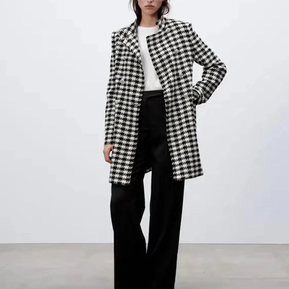 

Зимняя женская куртка XIKOM 2021, Женское пальто с рисунком «гусиные лапки», шерстяной кардиган с карманами, Женская куртка, Повседневная Свободная куртка