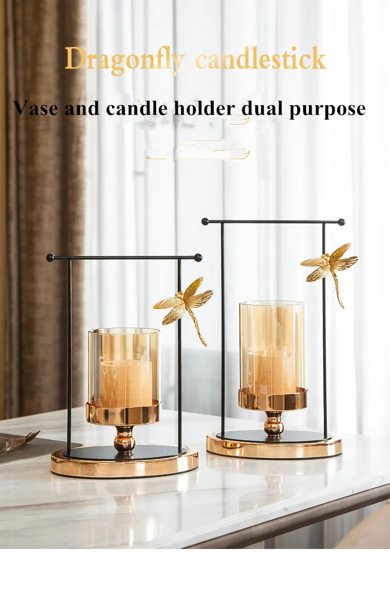 

Europe Light Luxury Candlestick Romantic Candlelit Evening Table Candle Ornaments Home Decorations Dragonfly Gold Candle Holder