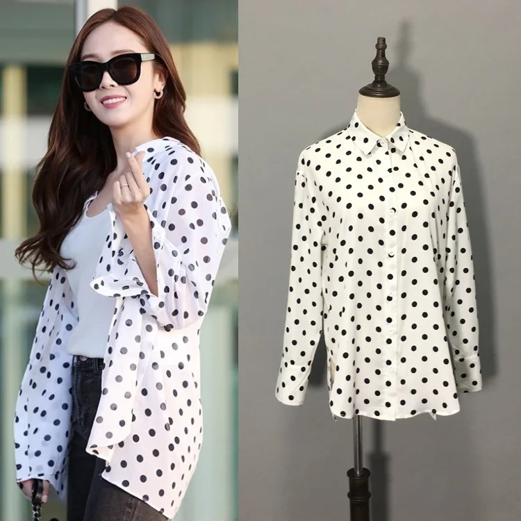 

Kpop Korean Celebrity New Summer Fashion Wild Full Sleeve Blouse Women High Street temperament Cardigan Shirt Female Office Tops