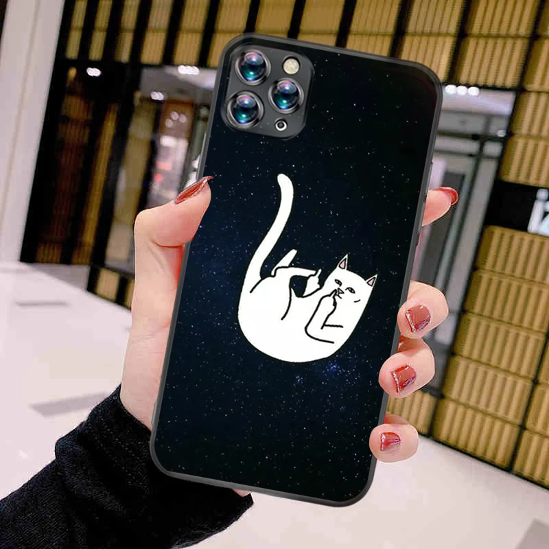 

Cat With The Middle Finger Phone Case For iPhone 11 Pro MAX Cute Shell Soft Coque Ultra Thin Funda Cheap Mobile Back Cover