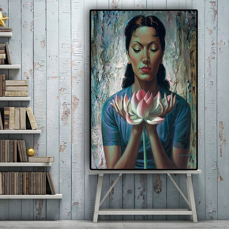 Портрет с водяной лилией картина маслом на холсте Владимир постеры и принты