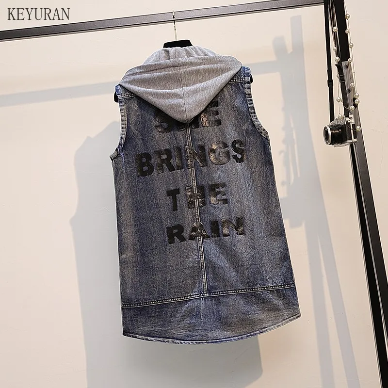 

2021 Korean Designer New Spirng Autumn Women Casual Denim Waistcoats Ladies Vintage Loose Vests Oversized Sleeveless Clothes