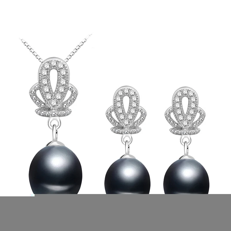 black pearl set Настоящий речной натуральный жемчуг набор для женщин, свадебные 925 серебряные серьги наборы прекрасное ювелирное дело подарок - Цвет камня: black pearl set