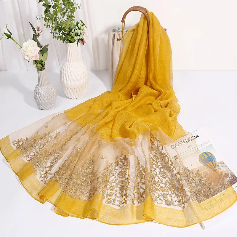 2020 Шелковый шерстяной шелковый шарф тутового шелка вышивка элегантный и