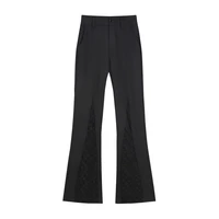 2022 autumn thin black sexy high waist women casual long pants lace splicing gothic fashion streetwear wide leg pants female